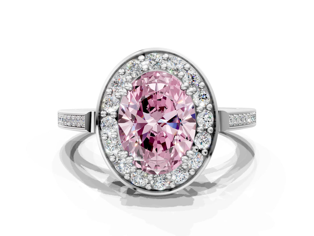 White gold Fancy Pink Oval Cut Diamond Halo Ring with Split Shank and Four-Prong Setting_62