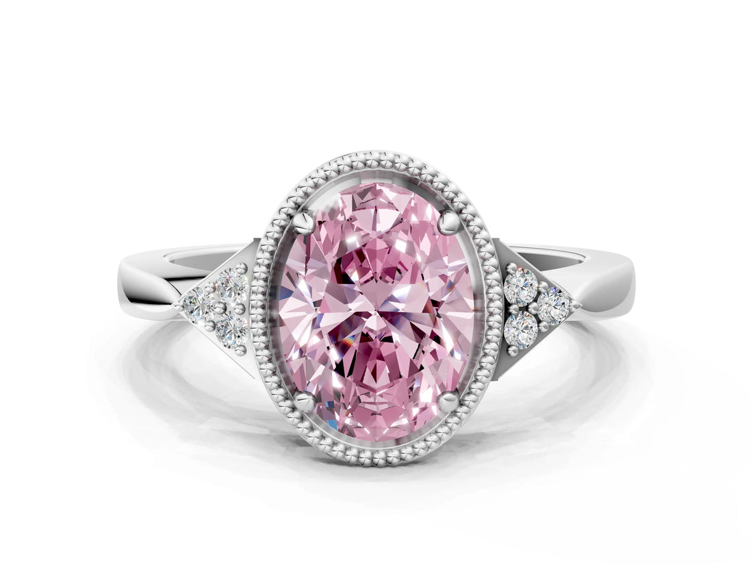 White gold Fancy Pink Oval Cut Diamond Halo Ring with Tapered Band and Four-Prong Setting_19