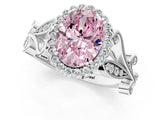 White gold Fancy Pink Oval Cut Diamond Halo Ring with Vintage Split Shank and Four-Prong Setting_108