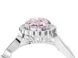 White gold Fancy Pink Oval Cut Diamond Halo Ring with Vintage Split Shank and Four-Prong Setting_99