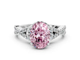 White gold Fancy Pink Oval Cut Diamond  Halo Twist Band Solitaire Prong Setting Ring_28