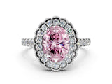 White gold Fancy Pink Oval  Cut Diamond Milgrain Floral Halo Engagement Ring with Pavé Band_15