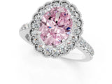 White gold Fancy Pink Oval  Cut Diamond Milgrain Floral Halo Engagement Ring with Pavé Band_16