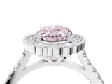 White gold Fancy Pink Oval  Cut Diamond Milgrain Floral Halo Engagement Ring with Pavé Band_19