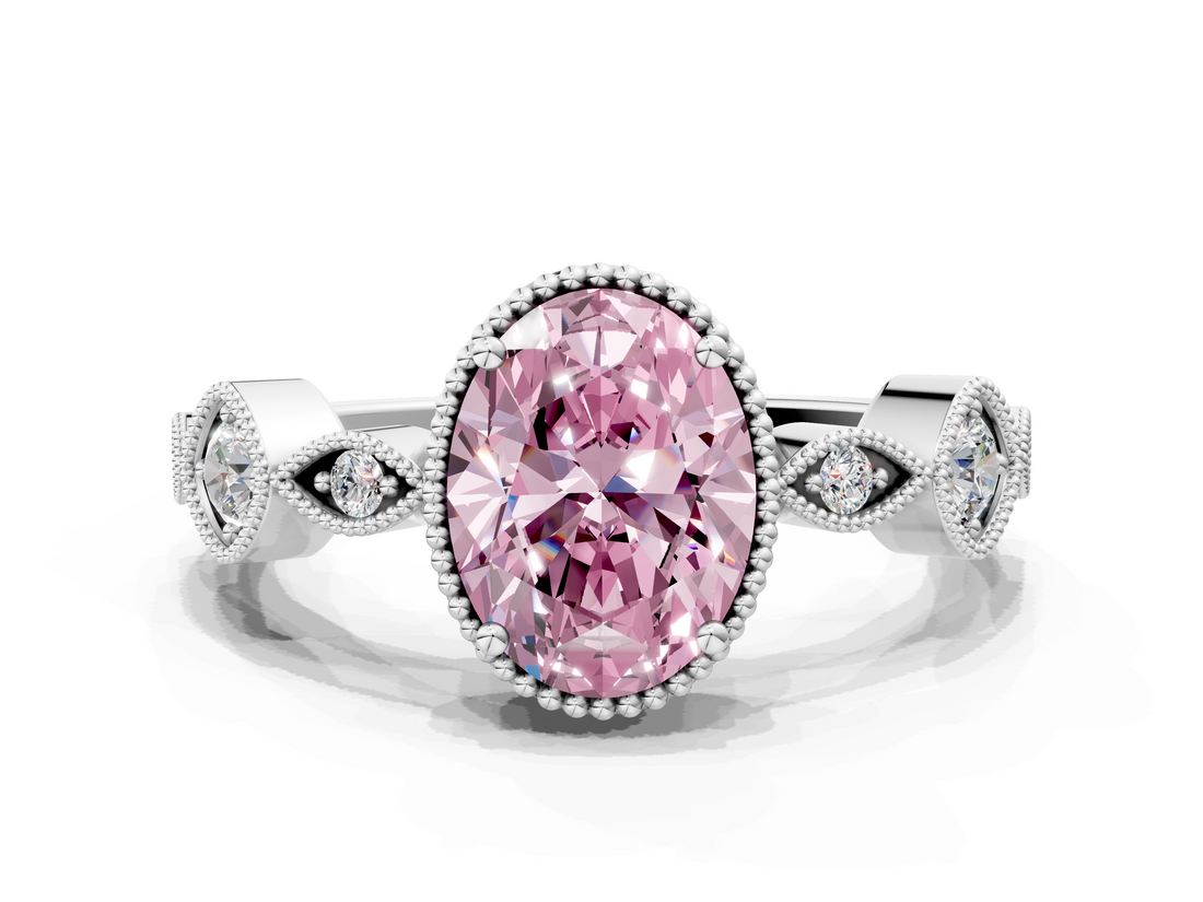 White gold Fancy Pink Oval  Cut Diamond Milgrain Marquise Band with Prong Setting_3