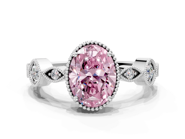 White gold Fancy Pink Oval  Cut Diamond Milgrain Marquise Band with Prong Setting