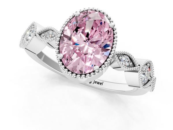 White gold Fancy Pink Oval  Cut Diamond Milgrain Marquise Band with Prong Setting