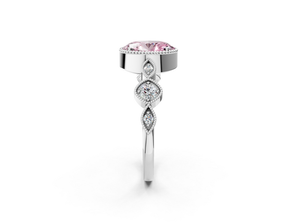 White gold Fancy Pink Oval  Cut Diamond Milgrain Marquise Band with Prong Setting
