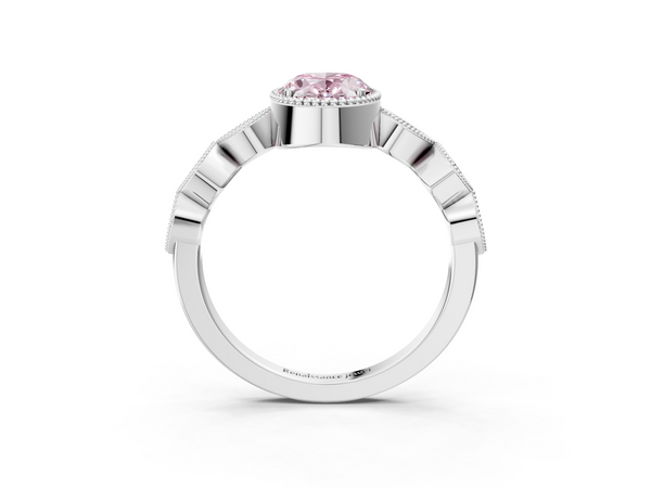 White gold Fancy Pink Oval  Cut Diamond Milgrain Marquise Band with Prong Setting