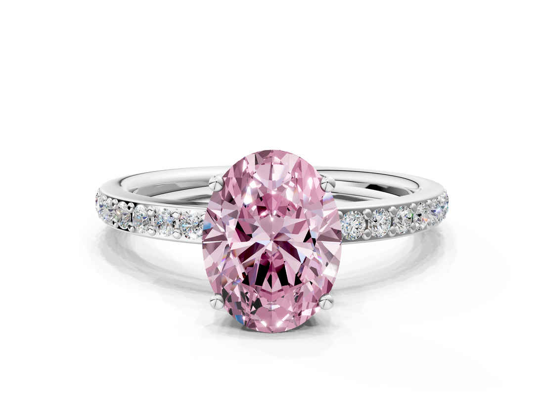 White gold Fancy Pink Oval  Cut Diamond Pavé Band Ring with Four-Prong Setting_24