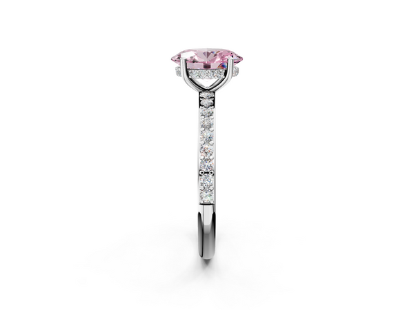 White gold Fancy Pink Oval  Cut Diamond Pavé Band Ring with Four-Prong Setting