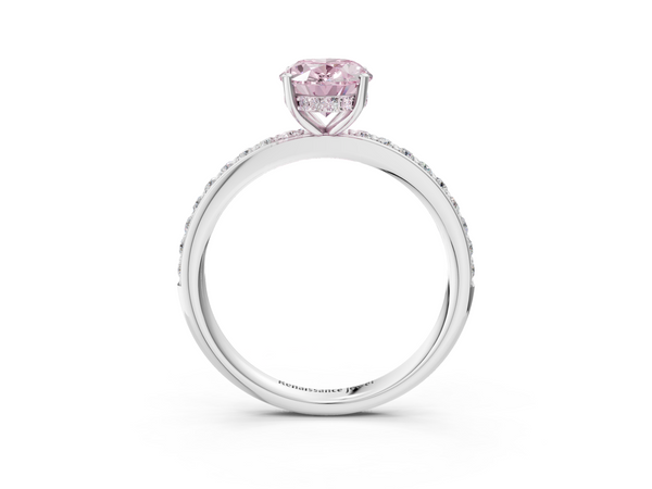 White gold Fancy Pink Oval  Cut Diamond Pavé Band Ring with Four-Prong Setting