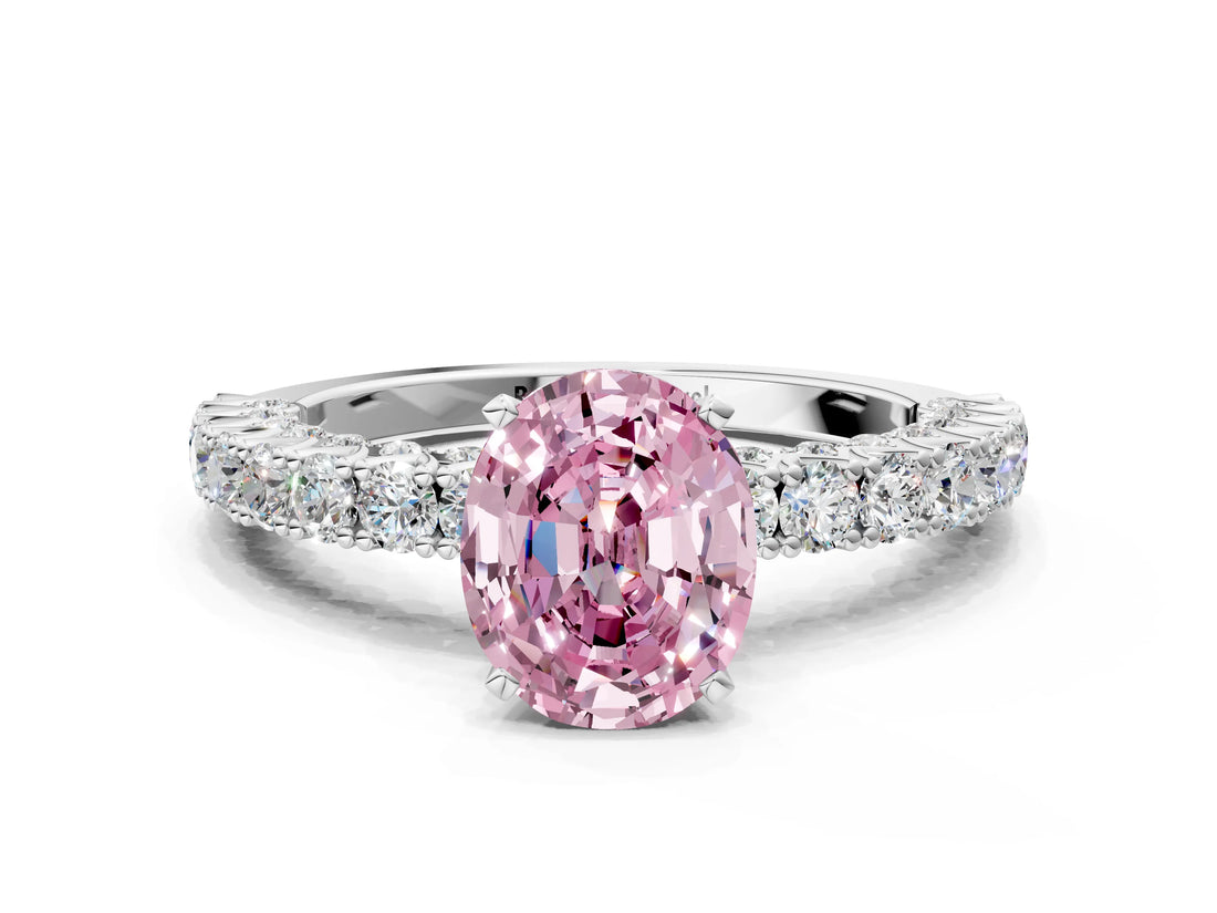 White gold Fancy Pink Oval Cut Diamond Pavé Band Solitaire Ring with Prong Setting_88