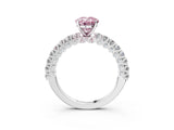 White gold Fancy Pink Oval Cut Diamond Pavé Band Solitaire Ring with Prong Setting_91