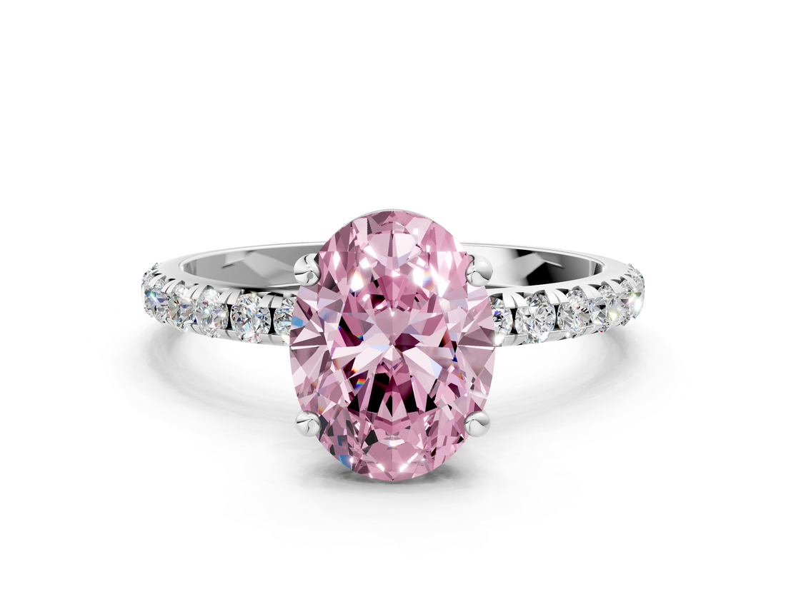 White gold Fancy Pink Oval  Cut Diamond Pavé Band Solitaire with Four-Prong Setting_3