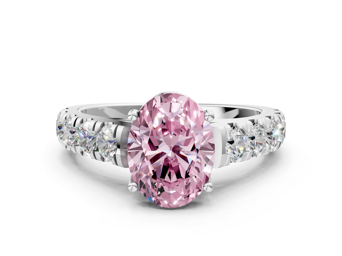 White gold Fancy Pink Oval  Cut Diamond Pavé Band Solitaire with Four-Prong Setting_3