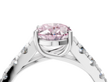 White gold Fancy Pink Oval  Cut Diamond Pavé Band Solitaire with Four-Prong Setting_7