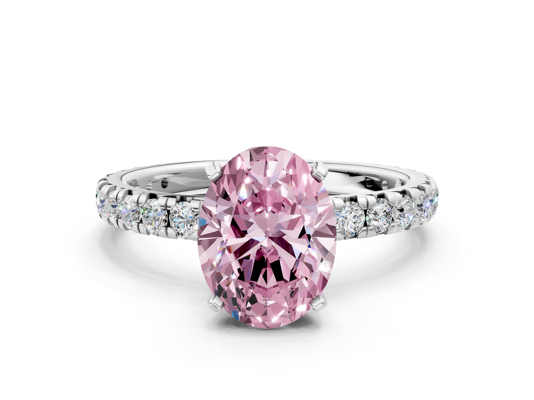 White gold Fancy Pink Oval  Cut Diamond Pavé Band with Four-Prong Setting_3
