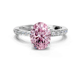 White gold Fancy Pink Oval Cut Diamond Pavé Engagement Ring with Round  Accents and Prong Setting_125