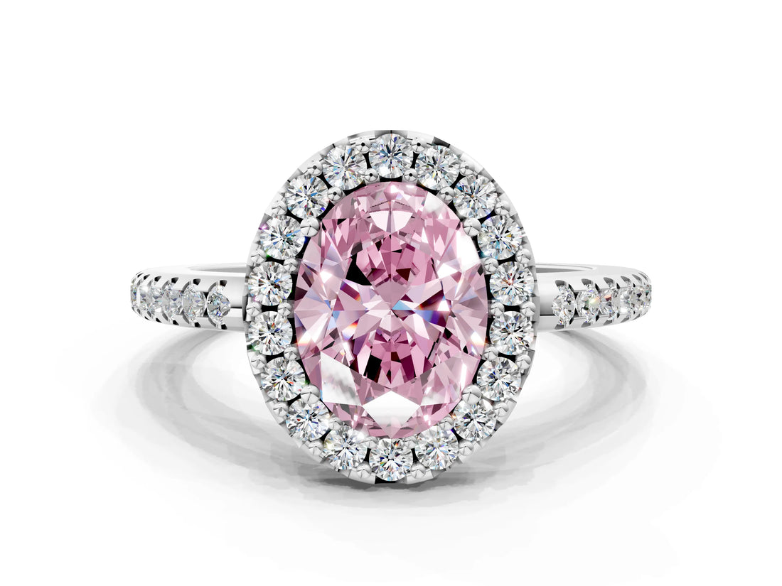White gold Fancy Pink Oval Cut Diamond Pavé Halo Ring with Four-Prong Setting_48