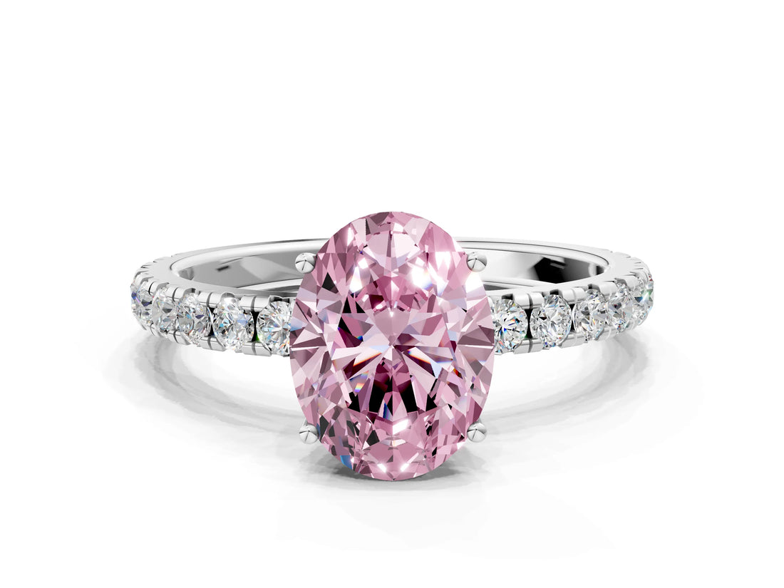 White gold Fancy Pink Oval Cut Diamond Pavé Solitaire Engagement Ring with Four-Prong Setting_112