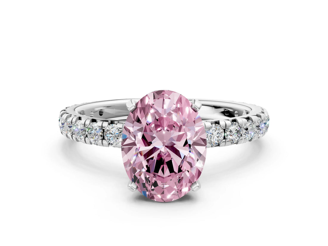 White gold Fancy Pink Oval Cut Diamond Pavé Solitaire Ring with Round Band and Prong Setting_14