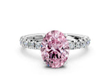 White gold Fancy Pink Oval Cut Diamond Pavé Solitaire Ring with Round Band and Prong Setting_14