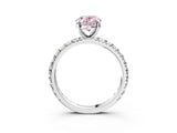 White gold Fancy Pink Oval Cut Diamond Pavé Solitaire Ring with Round Band and Prong Setting_17
