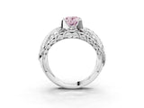White gold Fancy Pink Oval Cut Diamond Pave Art Deco Split Shank Ring with Four-Prong Setting_3