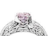 White gold Fancy Pink Oval Cut Diamond Pave Art Deco Split Shank Ring with Four-Prong Setting_4