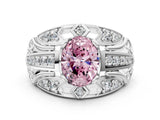 White gold Fancy Pink Oval Cut Diamond Pave Art Deco Split Shank Ring with Four-Prong Setting