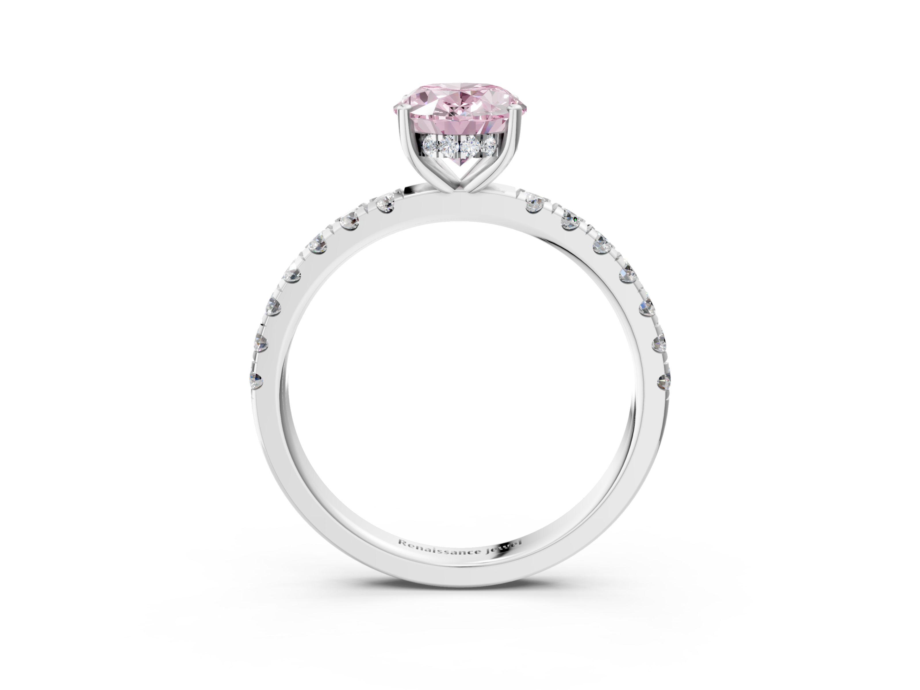 White gold Fancy Pink Oval  Cut Diamond Pave Band Solitaire Ring with Four-Prong Setting_27