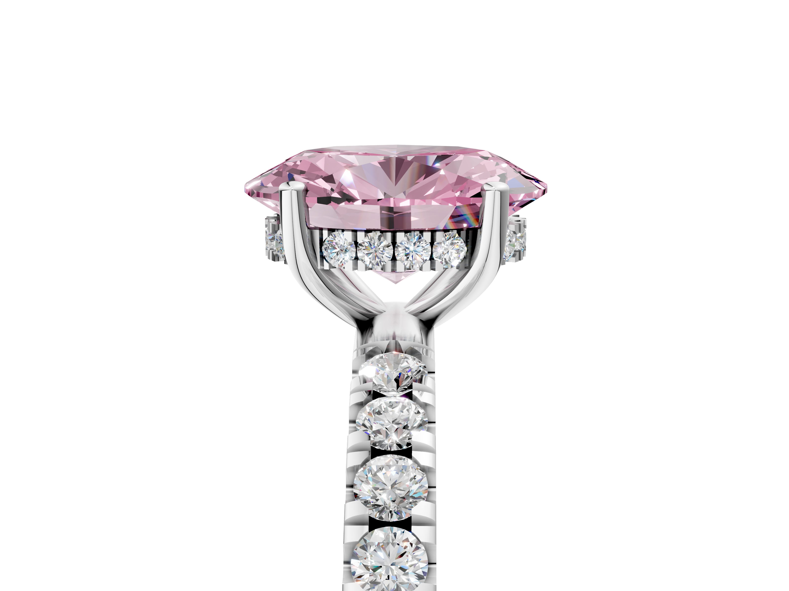 White gold Fancy Pink Oval  Cut Diamond Pave Band Solitaire Ring with Four-Prong Setting_29