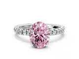 White gold Fancy Pink Oval Cut Diamond Pave Band Solitaire Ring with Round  and Prong Setting_130