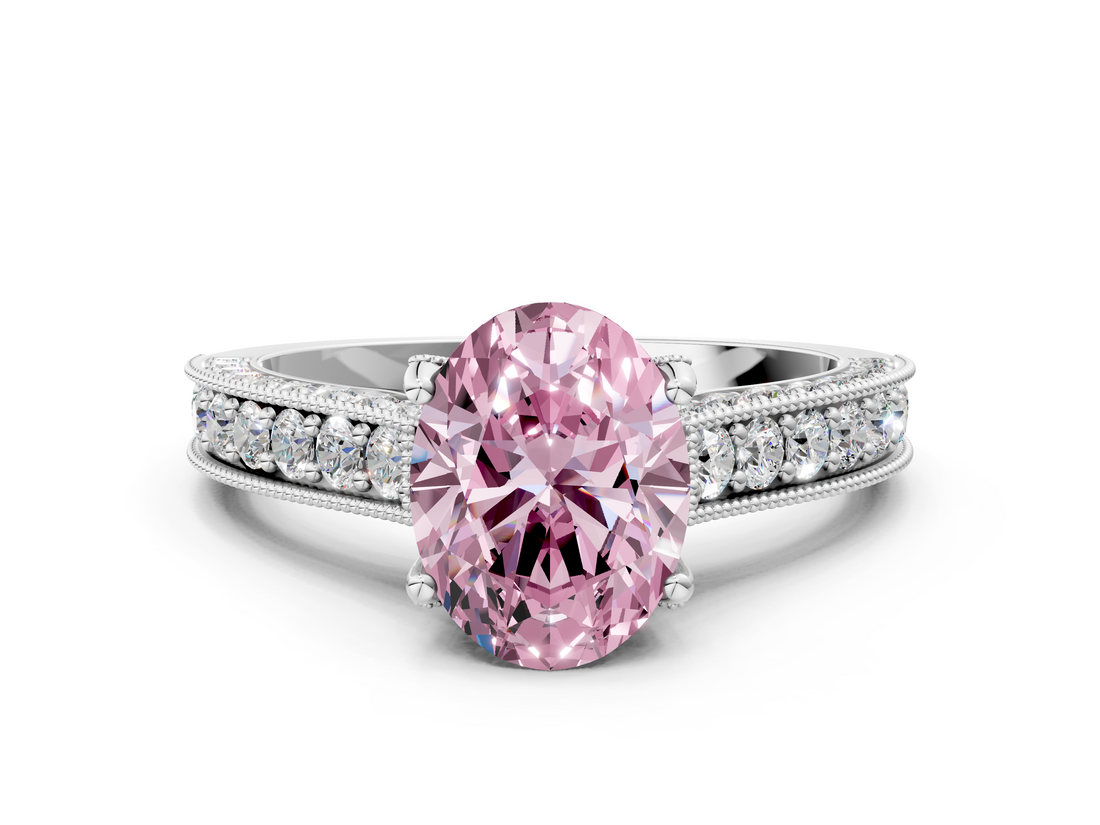 White gold Fancy Pink Oval  Cut Diamond Pave Band with Four-Prong Setting_60