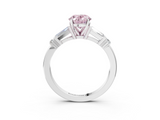 White gold Fancy Pink Oval  Cut Diamond Ring with Baguette Side Stones, Channel Set Band, and Four-Prong Setting_6