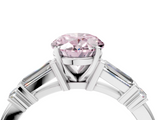 White gold Fancy Pink Oval  Cut Diamond Ring with Baguette Side Stones, Channel Set Band, and Four-Prong Setting_7