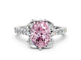 White gold Fancy Pink Oval Cut Diamond Ring with Pavé Band and Floral Prong Setting_39