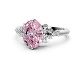 White gold Fancy Pink Oval Cut Diamond Ring with Side Stones and Four-Prong Setting_211