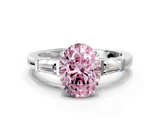 White gold Fancy Pink Oval  Cut Diamond Ring with Tapered Baguette Side Stones in Four-Prong Setting_3
