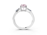 White gold Fancy Pink Oval  Cut Diamond Ring with Tapered Baguette Side Stones in Four-Prong Setting_6