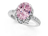 White gold Fancy Pink Oval Cut Diamond Scalloped Halo Engagement Ring with Round Shared Prong Band_14