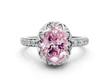 White gold Fancy Pink Oval Cut Diamond Scalloped Halo Engagement Ring with Round Shared Prong Band_19