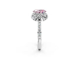 White gold Fancy Pink Oval Cut Diamond Scalloped Halo Engagement Ring with Round Shared Prong Band_39