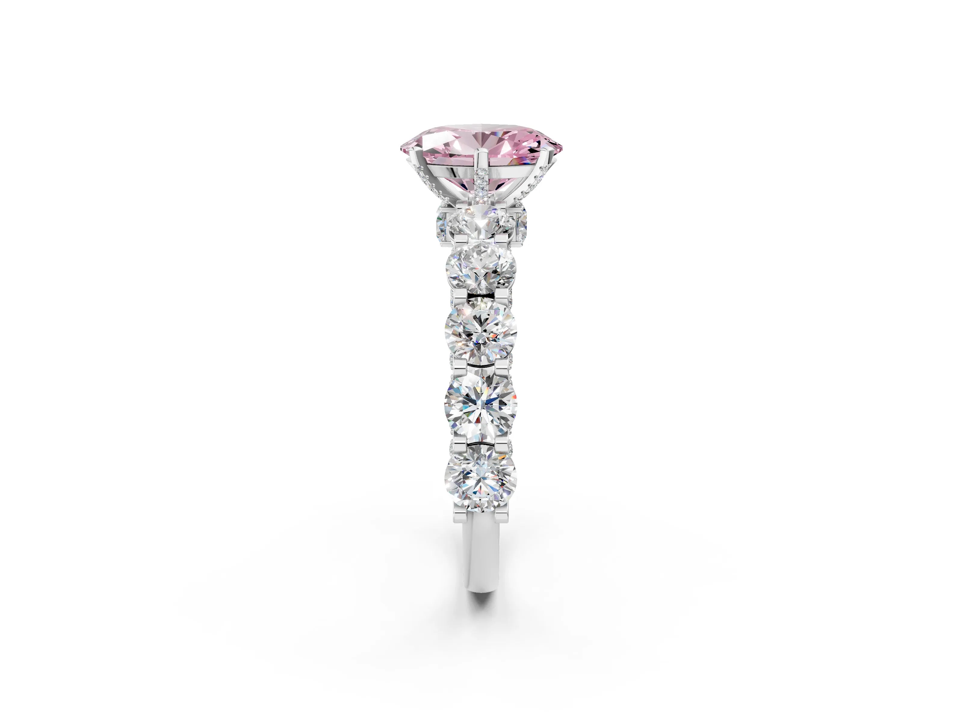 White gold Fancy Pink Oval Cut Diamond Side Stone Engagement Ring with Four-Prong Setting_38