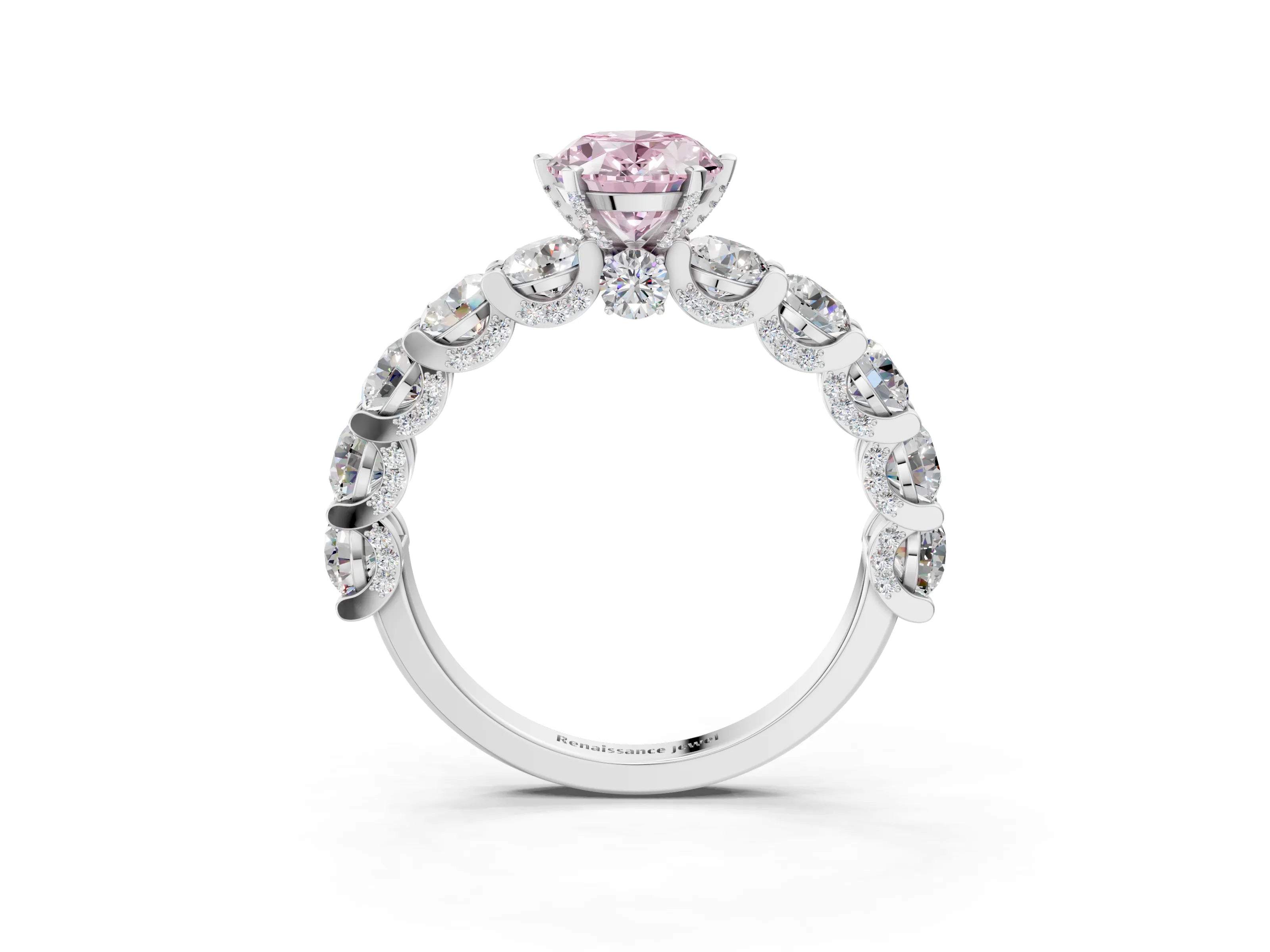White gold Fancy Pink Oval Cut Diamond Side Stone Engagement Ring with Four-Prong Setting_39