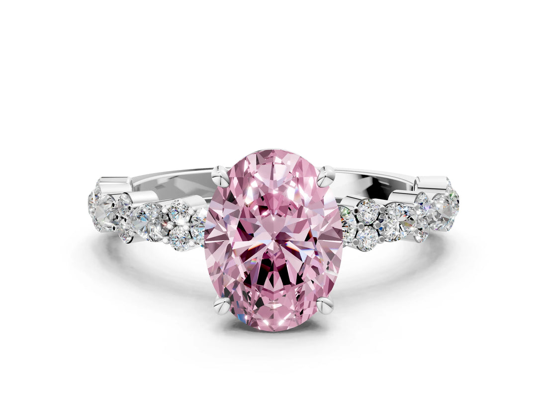 White gold Fancy Pink Oval Cut Diamond Side Stone Solitaire Ring with Round  and Four-Prong Setting_127