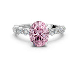 White gold Fancy Pink Oval Cut Diamond Side Stone Solitaire Ring with Round  and Four-Prong Setting_127
