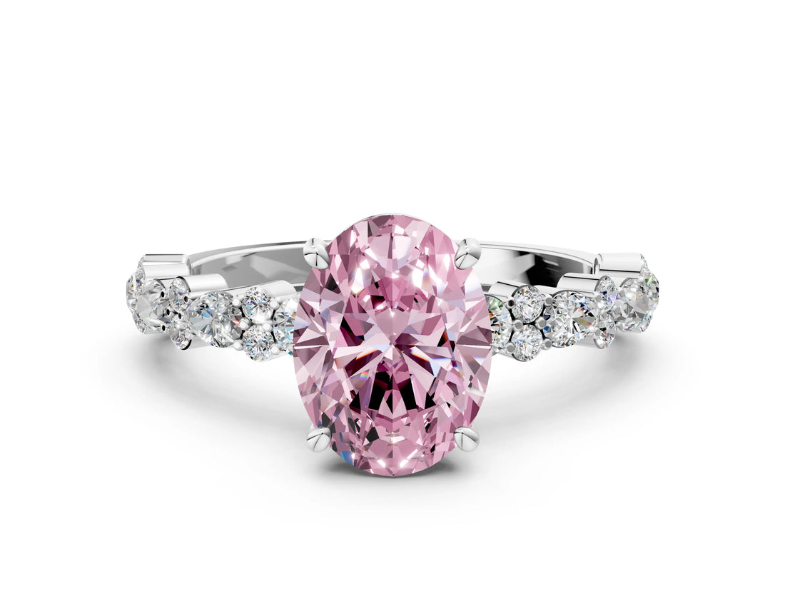 White gold Fancy Pink Oval Cut Diamond Side Stone Solitaire Ring with Round  and Four-Prong Setting_24
