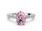 White gold Fancy Pink Oval Cut Diamond Side Stone Solitaire Ring with Round  and Four-Prong Setting_24